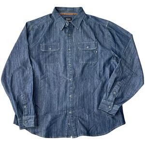 Marmot Chambray Men's Long Sleeve Button Down Shirt XXL Denim Blue Logo EUC